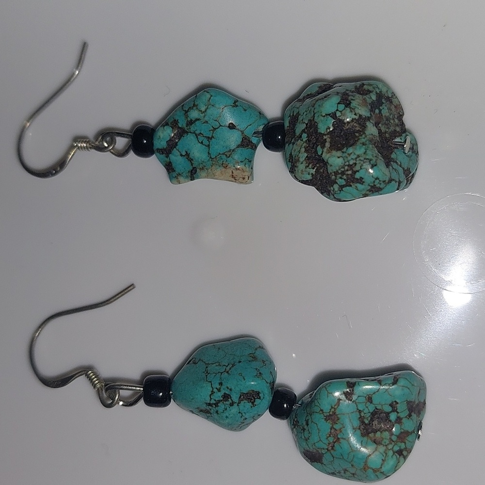 Turquoise Colored Stones Dangle Earrings.Earwires Are 925 .